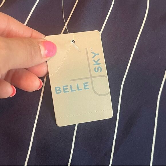 Belle Sky One Shoulder Pinstripe Blouse Size Large Blue & White - Picture 6 of 10